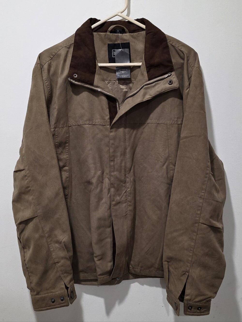 Vintage Haggar Men's Jacket Medium Camel Brown Zip Front Suede Collar NWT 26851L